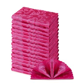 HommxJF 16 Pieces Wave Scroll Damask Jacquard Satin Napkins Hot Pink Cloth Napkins 17 x 17 inch,Water Resistant Spillproof Dinner Napkins for Restaurant Weddings Party Dinner Decoration