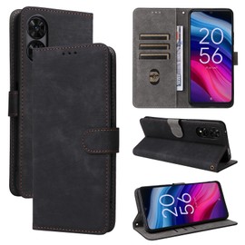 BEEJTUNY Leather Case For TCL 505, Wallet Function with RFID Protection, Magnetic Closing Shell, Built-in TPU Protective Cover.Black
