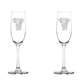 MIP Set of 2 Glass Champagne Flutes Sparkling Wine Glasses Fancy Elephant (8 oz Stemmed)