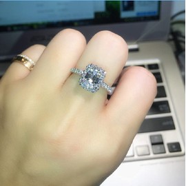 LVSHI 925 Sterling Silver Perfect Cut Rectangle 3ct CZ Square Simulated 3 Carat Diamond Ring Jewelry Ladies Ring Square Zircon Engagement Ring Cubic Zirconia Promise Aura Ring (Size 8)