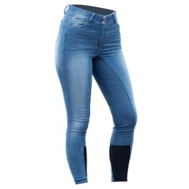 HORZE Kaia Womens Denim Horse Riding Pants | High Waist Silicone Full Seat Breeches - Lead Blue - 24