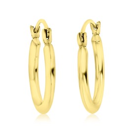 14K Yellow Gold 3x15mm Classic Polished Round Hoop Earrings