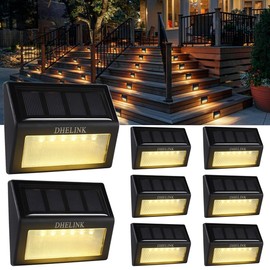 DHELINK 8 Packs Outdoor Solar Deck Lights, LED Step Lights Waterproof Warm White Auto On/Off for Stairs, Fence, Yard, Patio, Garden, Walkway