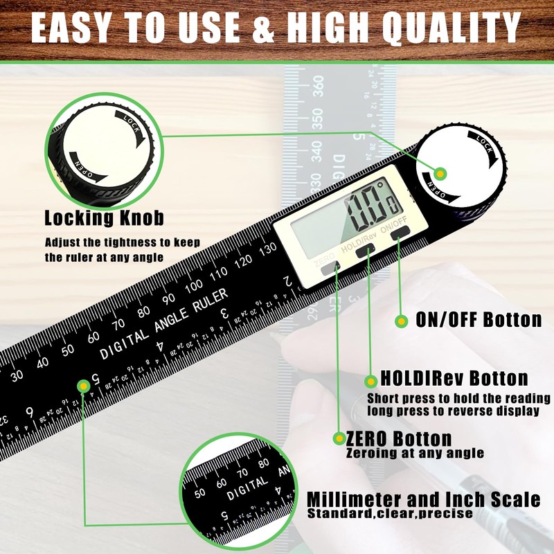 PDDYIER Angle Finder Protractor, 2-in-1 Miter Saw Protractor, 7 Inch/200mm