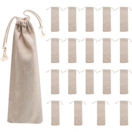 Anxingo 20 Pcs Straw Carrying Case Bag, Portable Travel Straw Cutlery Organizer, Safe Reusable Knife and Fork Straw Pouch, Cotton Linen Storage Bag