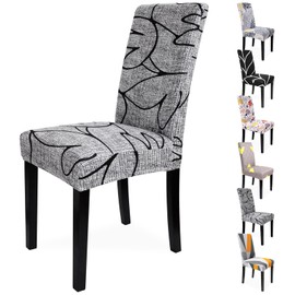 Zindoo Stretch Chair Covers for Dining Room, High Back Dining Chair Covers, Removable and Washable Full Wrap Elastic Chair Cover for Hotel, Wedding, Kitchen (Grey-Black Lines, 4 Pack)