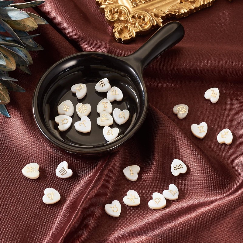 PandaHall 24 Pieces 12 Constellations Shell Beads Heart Natural Shell