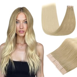 DOORES Tape in Hair Extensions, Light Brown to Golden Platinum Blonde 12 Inch 40g 20pcs, Hair Extensions Tape in Human Hair Natural Remy Hair Invisible Hair Extensions