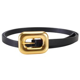 Wei Tech Leather belt for women, fashion belt for women, leather belt with gold buckle made of faux leather with chunky look, square rounded buckle, black/gold