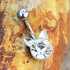 Pierced Owl 14GA 316L Stainless Steel CZ Crystal Cat Head