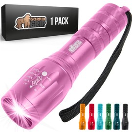 GORILLA GRIP Gorilla Grip Powerful LED 750 FT Water Resistant 5 Adjustable Mode Tactical Flashlight, High Lumens Ultra Bright Battery Life Zoom Flashlights, Small Camping Car Mini Flash Light Accessories, Pink