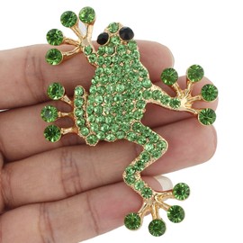 EVER FAITH Women's Austrian Crystal Adorable Jumping Frog Animal Brooch Green Gold-Tone