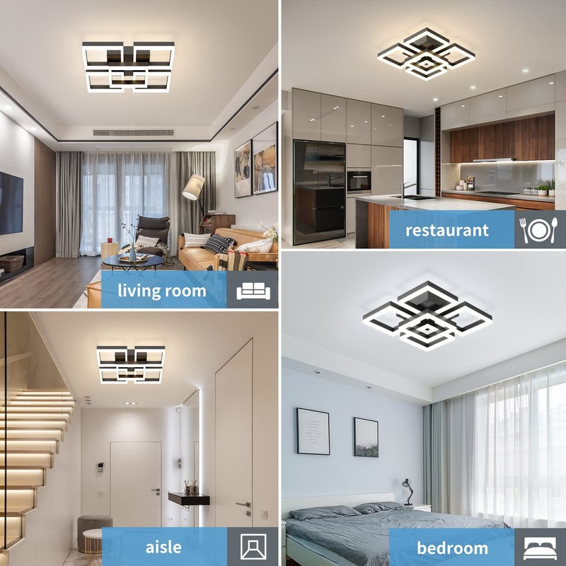 GEADI Modern LED Ceiling Light, 64W Black Flush Mount Light