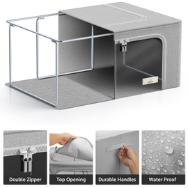 Sorbus Storage Bins with Metal Frame - Stackable & Foldable Clothes Organizer Bags - Oxford Fabric Storage Containers with Large Clear Window & Carry Handles, Bedroom Organization for Bedding & Linen