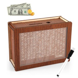 Money Saving Box, Savings Box, Savings Challenge, 10000 Saving Challenge Box, Saving Box, Wooden Money Box, Value Vault Money Box, 10 000 Saving Box (Dark Brown, £10,000)