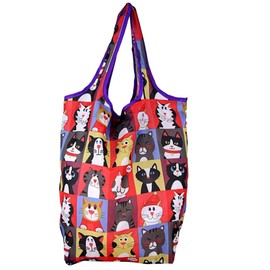 GreaterGood Pack of 3 Paws & Pets Compact Shopping Bags, Reusable, Eco-friendly Tote Bag (Pet Portrait - Cat)