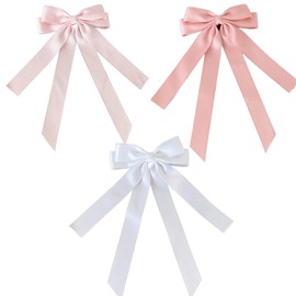 3 Pcs Long Ponytail Hair Accessories, Pink Bow for Crafts, White Hair Bows for Girls and Women, Cute Satin Bowknot White Hair Tassel Ribbon Suitable for Long and Thick Hair