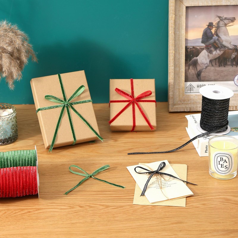 Pretty Jolly Black Velvet Glitter Ribbon - 1/4 Inch x