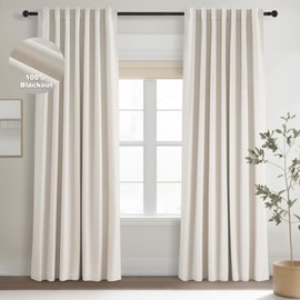 Topfinel 120 Inches Long Extra Long Pinch Pleat Faux Linen Curtains for Living Room,neutral Linen 100 Percent Blackout Floor To Ceiling Farmhouse Sound Absorbing Drapes 2 Panels for Track System 10 FT