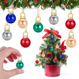 Pack of 100 Mini Christmas Baubles Set, Mini Baubles Christmas Glitter, Mini Tree Baubles Colourful with Gold Thread, Christmas Beads, Small Christmas Baubles for Christmas Tree, 1.6 cm Diameter