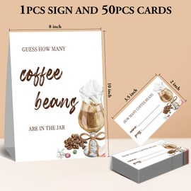 Guess How Many Coffees Beans Baby Shower Game Set - 1 Standing Card with 50 PCS Guessing Cards, Bridal Baby Shower Decorations Supplies Favors-03