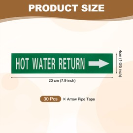 sourcing map Self-Stick HOT WATER RETURN Pipe Marker Pipe Flow Arrow 1-3/5 x 8 Inch Pipe Identification Marking Labels Right-Pointing for Pipe Flow Markers White on Green, Pack of 30