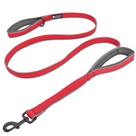 Leashboss Double Handle Dog Leash, 6 Ft Reflective Dog Leash with Two Padded Handles for Large Dogs or Medium Dogs That Pull (Red)