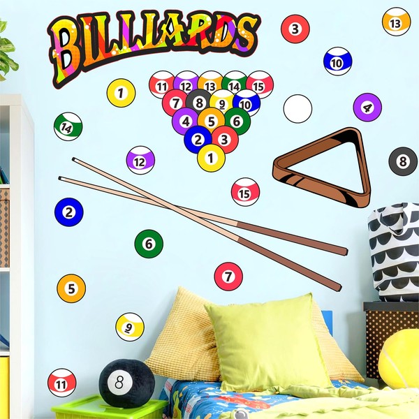 Large Billiards Wall Decals Pool Balls Wall Stickers Peel And