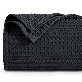 PHF Lightweight Waffle Weave Blanket King Size 104"x 90", Soft Woven Summer Blanket for Hot Sleepers - Aesthetic Home Decor for Couch Bed Sofa, Pet Friendly, Black