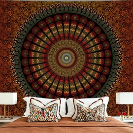 Apdidl Boho Mandala Tapestry for Bedroom, Large Hippie Bohemian Indian Ceiling Wall Tapesries, Floral Peacock Mandala Orange Wall hanging Blanket Aesthetic for Living Room Dorm Beach Decor (51" X 60")