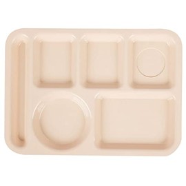 G.E.T. 6 Compartment School Cafeteria Tray, Left Handed, 10" x 14", Tan (12 Pack)