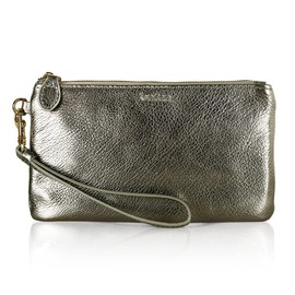 befen Women's Soft Leather Wristlet Clutch Wallet Anti Theft, Smartphone Wristlet Purse for Women Signature Wallet for Travel - Metallic Pewter
