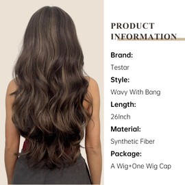 testar Brown Wigs for Black Women Long Wavy Wigs with Fringe Brown Mixed Blonde Highlights Synthetic Wigs in Colour for Daily Use