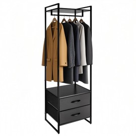 Luminexis Clothing Rack with 2 Fabric Drawers - Black Steel Frame & Wood Shelf - Durable Clothes Stand Organizer with Hanging Rod - Space-Saving Closet Storage for Shirts, Dresses & Jackets