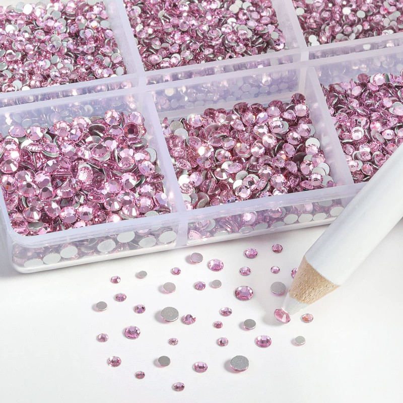 Beadsland 7200pcs Flatback Rhinestones,Pink Rhinestones Nail Gems Round Crystal Rhinestones