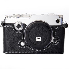 Handmade cowhide bag cover body case for OLYMPUS PEN-F M43, Black-white line, retro