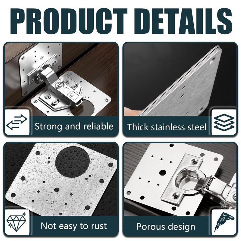 Cabinet Hinges Repair Plate, 8 Pcs Stainless Steel Hinge Repair