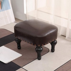 Kelendle Small Foot Stool for Living Room Brown Leather Stool Vintage Upholstered Footrest Rubber Wooden Foot Rest Stool Sofa Stool for Foot Rest Black
