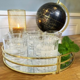 WHW Whole House Worlds Crosby Street Everday Glasses, Set of 6, Clear, Double Old Fashioned, Faceted Squares, Clear Glass, Round, 10 fl. oz/ 300 ml., 3.5 Inches