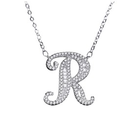 Uloveido Initial R Letter White Gold Plated Necklace Pendant for Women Ladies Mom Friend with Cubic Zirconia Stone CZ Crystals NL025