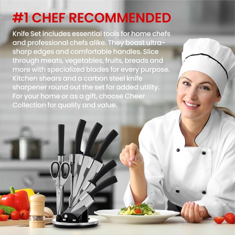 Cheer Collection Chef Knife Set (7 Piece) with Rotating Stand