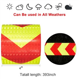 XFXIA Reflective Tape, Waterproof Self Adhesive Dot Reflective Tape Outdoor Safety Caution Reflector for Trailers, Bikes, Cars（Red Yellow, 4 Inch x 32.8 Feet）