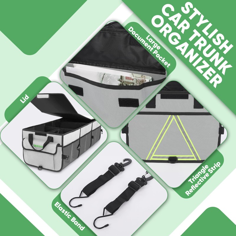 Simniam Car Trunk Organizer with Insulated Grocery Bag- 110L High