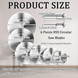 6 Pieces HSS Circular Saw Blades, 22-44mm Blades with 2 Connecting Rod Handles for Drills, Wood, Metal Cutting