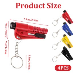 MADGININE Car Window Breaker 4 Pcs Emergency Keychain, 3 in 1 Survival Whistle and Glass Breaker & Seatbelt Cutter, Keychain Car Emergency Tool