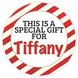 This is a Gift for Tiffany - 100 Pack Circle Stickers 3 Inch - Candy Cane Merry Christmas Gift Tag Present Tree Holiday Custom Name Santa Claus