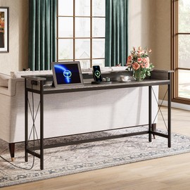 Tribesigns Sofa Table with Outlets and USB Ports, 70.9 inch Extra Long Console Table Behind Couch with Charging Station, Industrial Narrow Entryway Hallway Accent Table for Living Room