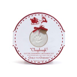 Child to Cherish Claydough, Glitter Baby Handprint First Christmas Ornament Kit with Wooden Ring