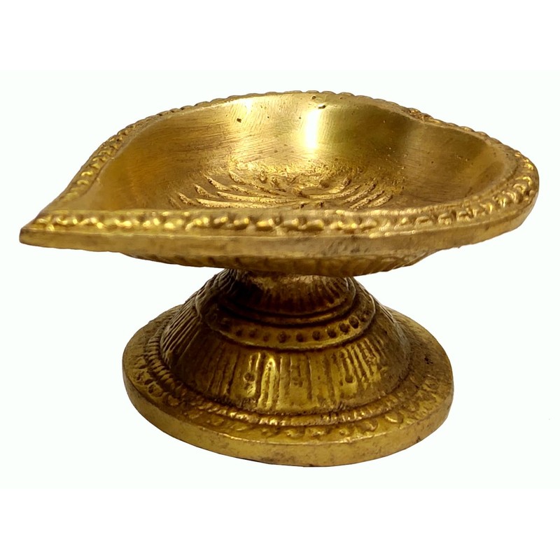 Purpledip Brass Diya Sacred Leaf: Spiritual Deepak for Home Temple(10235)