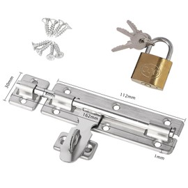 Lockable Door Bolt Set, Garden Gate Lock Made of Stainless Steel, 162 mm (8 Inch) Sliding Door Lock with Anti-Theft Design, with Door Lock and Key, Suitable for Interior Doors and Front Doors (Silver)